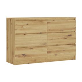 Commode Avec 6 Tiroirs, Chêne Artisan, 120 X 39 X 78 Cm