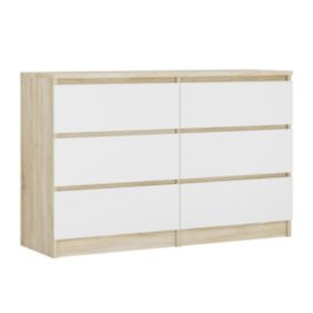 Commode Avec 6 Tiroirs, Chêne Sonoma / Blanc, 120 X 39 X 78 Cm
