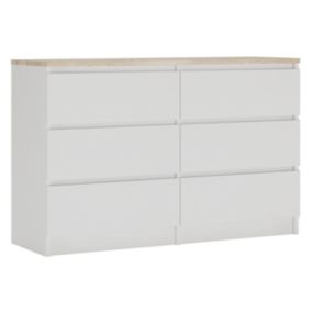 Commode Avec 6 Tiroirs, Chêne Sonoma / Blanc Top, 120 X 39 X 78 Cm