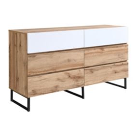 Commode avec 6 tiroirs - Coloris : Naturel et blanc - CEVANIA