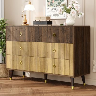 Commode avec 6 Tiroirs et Rangement Fonctionnel, Structure en MDF et Panneaux de Particules - 120x40x81 cm Naturel