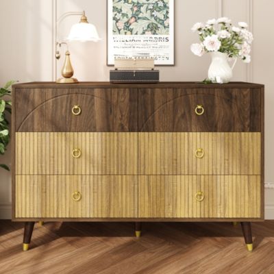 Commode avec 6 Tiroirs et Rangement Fonctionnel, Structure en MDF et Panneaux de Particules - 120x40x81 cm Naturel