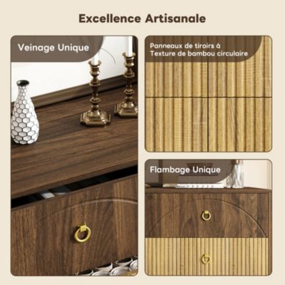 Commode avec 6 Tiroirs et Rangement Fonctionnel, Structure en MDF et Panneaux de Particules - 120x40x81 cm Naturel