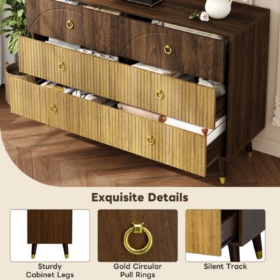 Commode avec 6 Tiroirs et Rangement Fonctionnel, Structure en MDF et Panneaux de Particules - 120x40x81 cm Naturel