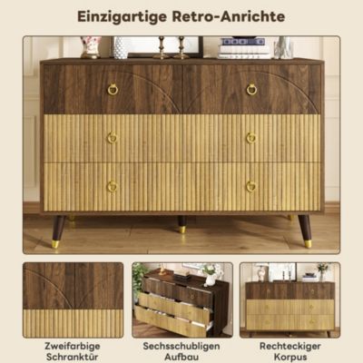 Commode avec 6 Tiroirs et Rangement Fonctionnel, Structure en MDF et Panneaux de Particules - 120x40x81 cm Naturel