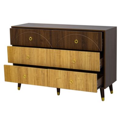 Commode avec 6 Tiroirs et Rangement Fonctionnel, Structure en MDF et Panneaux de Particules - 120x40x81 cm Naturel