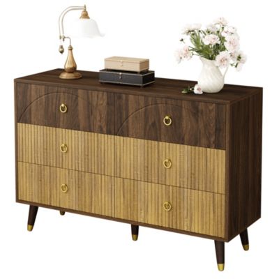 Commode avec 6 Tiroirs et Rangement Fonctionnel, Structure en MDF et Panneaux de Particules - 120x40x81 cm Naturel
