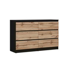 Commode Avec 6 Tiroirs, Noir / Chêne Wotan, 120 X 39 X 78 Cm