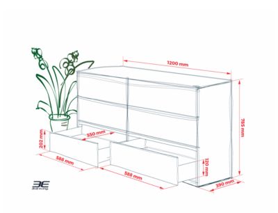 Commode Avec 6 Tiroirs, Noir / Chêne Wotan, 120 X 39 X 78 Cm