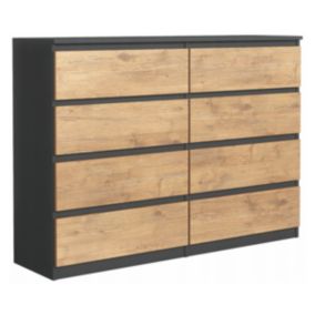 Commode Avec 8 Tiroirs, Anthracite / Chêne Lancelot, 120 X 101 X 39 Cm