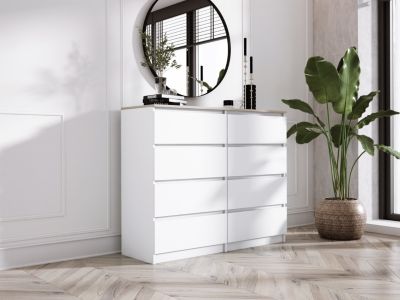 Commode Avec 8 Tiroirs, Blanc / Chêne Sonoma Top, 120 X 101 X 39 Cm
