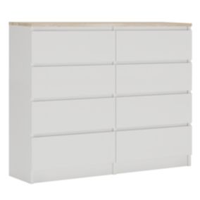 Commode Avec 8 Tiroirs, Blanc / Chêne Sonoma Top, 120 X 101 X 39 Cm