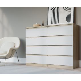 Commode Avec 8 Tiroirs, Chêne Sonoma / Blanc, 120 X 101 X 39 Cm