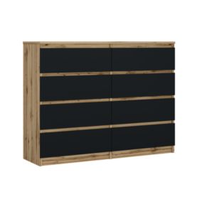 Commode Avec 8 Tiroirs, Chêne Wotan / Noir, 120 X 101 X 39 Cm