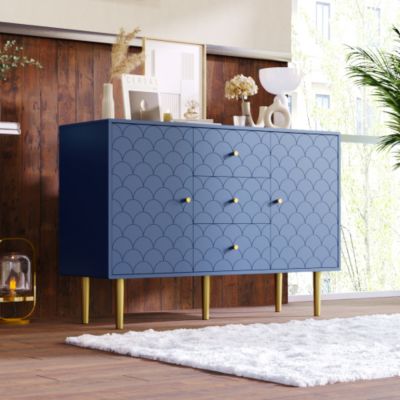 Commode avec ragement pour chambre - 3 tiroirs + 2 portes - bleu foncé