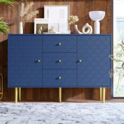 Commode avec ragement pour chambre - 3 tiroirs + 2 portes - bleu foncé