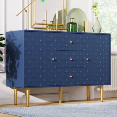 Commode avec ragement pour chambre - 3 tiroirs + 2 portes - bleu foncé
