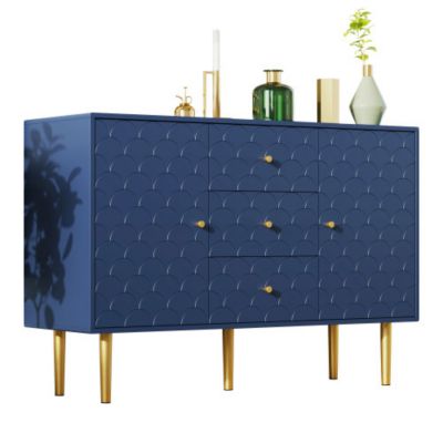 Commode avec ragement pour chambre - 3 tiroirs + 2 portes - bleu foncé