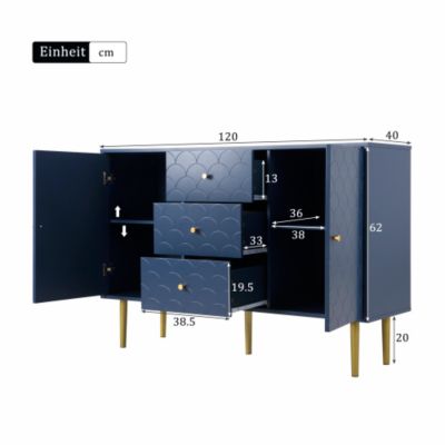 Commode avec ragement pour chambre - 3 tiroirs + 2 portes - bleu foncé