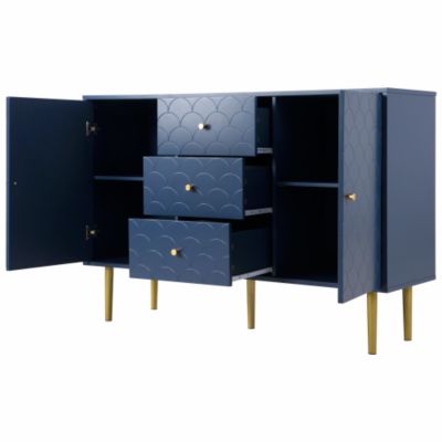 Commode avec ragement pour chambre - 3 tiroirs + 2 portes - bleu foncé