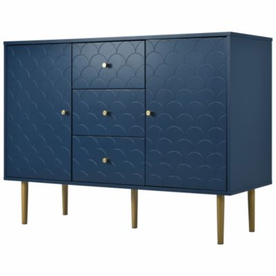 Commode avec ragement pour chambre - 3 tiroirs + 2 portes - bleu foncé