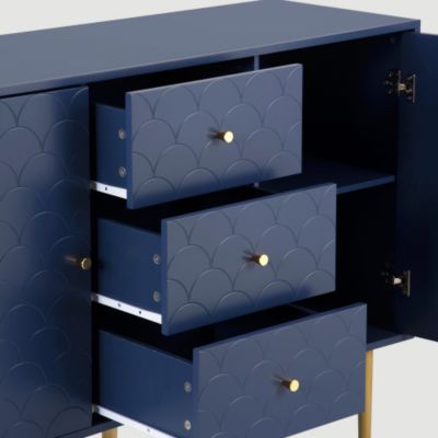 Commode avec ragement pour chambre - 3 tiroirs + 2 portes - bleu foncé