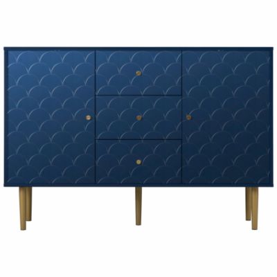 Commode avec ragement pour chambre - 3 tiroirs + 2 portes - bleu foncé