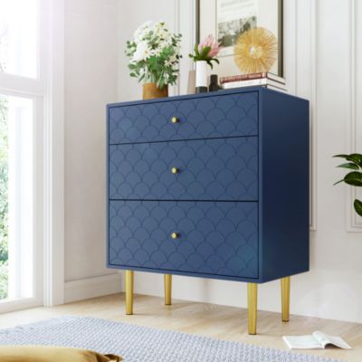 Commode avec ragement pour chambre - 3 tiroirs - bleu foncé