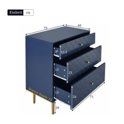 Commode avec ragement pour chambre - 3 tiroirs - bleu foncé