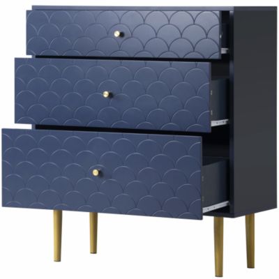 Commode avec ragement pour chambre - 3 tiroirs - bleu foncé