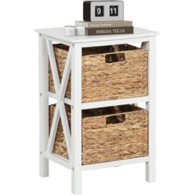 Commode avec Tiroir de Rangement Paniers en Jonc de Mer Amovible Meuble Rangement sur Pieds Cadre en Bois Hévéa