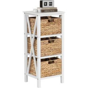 Commode avec Tiroir de Rangement Paniers en Jonc de Mer Amovible Meuble Rangement sur Pieds