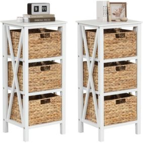Commode avec Tiroir de Rangement Paniers en Jonc de Mer Amovible Meuble Rangement sur Pieds