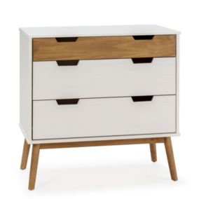 Commode Baku 3 tiroirs couleur blanc/bois, 80 cm longueur