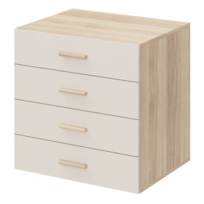Commode beige cachemire et effet chêne avec 4 tiroirs GoodHome Atomia H. 75 x L. 75 x P. 58 cm