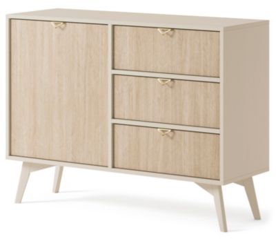 Commode : Beige Sable / Chevrons scandi, Pieds Bois, 106 x 80 x 38cm