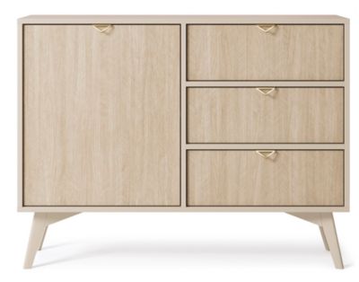 Commode : Beige Sable / Chevrons scandi, Pieds Bois, 106 x 80 x 38cm
