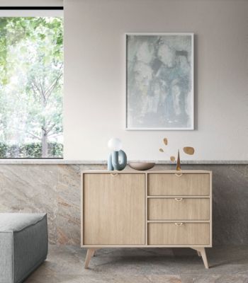 Commode : Beige Sable / Chevrons scandi, Pieds Bois, 106 x 80 x 38cm