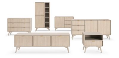 Commode : Beige Sable / Chevrons scandi, Pieds Bois, 106 x 80 x 38cm