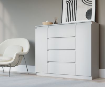 Commode, blanc, 120 x 39 x 101 cm, 2 Portes, 4 Tiroirs, 2 Portes, 4 Tiroirs