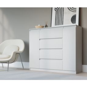 Commode, blanc, 120 x 39 x 101 cm, 2 Portes, 4 Tiroirs, 2 Portes, 4 Tiroirs
