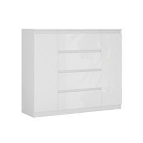 Commode, blanc / blanc brillant, 120 x 39 x 101 cm, 2 Portes, 4 Tiroirs