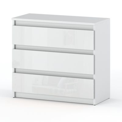 Commode Blanc brillant avec 3 tiroirs 80cm- meuble TV, mobilier pour salon et chambre