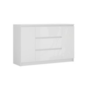Commode, blanc mat, blanc brillant, 120 x 39 x 78 cm, 2 portes, 3 tiroirs