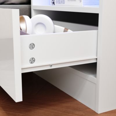 Commode Blanc SIRHONA 45 x 46.5 x 35 cm Table de chevet à LED  avec 1 tiroir et compartiment ouvert