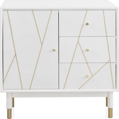 Commode blanche 3 tiroirs 1 porte décor or design contemporain 80 x 40 x 80 cm blanc laqué avec détails dorés