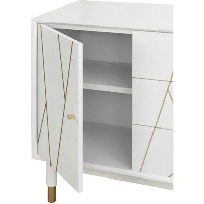 Commode blanche 3 tiroirs 1 porte décor or design contemporain 80 x 40 x 80 cm blanc laqué avec détails dorés