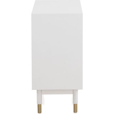 Commode blanche 3 tiroirs 1 porte décor or design contemporain 80 x 40 x 80 cm blanc laqué avec détails dorés