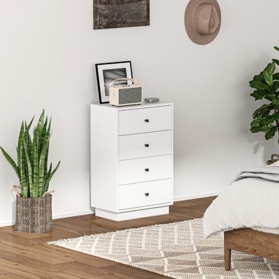 Commode blanche à 4 tiroirs en bois avec poignées noires | Castorama