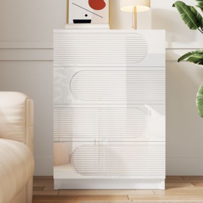 Commode blanche 4 tiroirs en MDF et panneaux de particules
